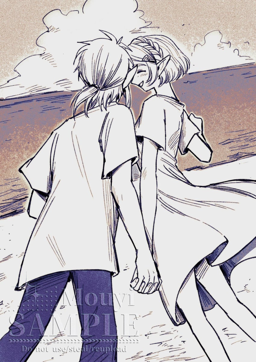 link and princess zelda (the legend of zelda and 1 more) drawn by mouyi