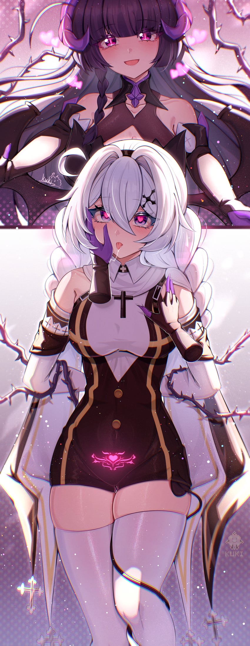 kiana kaslana and raiden mei (honkai and 1 more) drawn by cutescookie