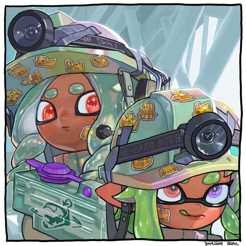 inkling player character, inkling girl, octoling player character, and octoling girl (splatoon and 1 more) drawn by peachquail