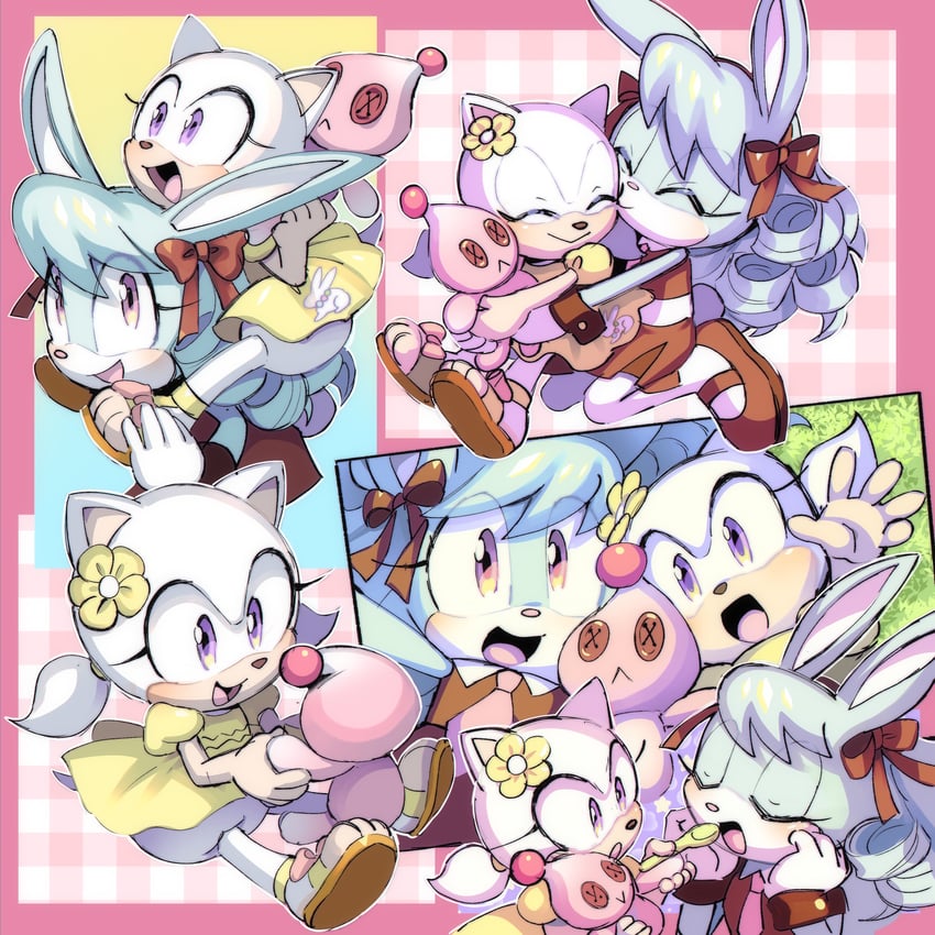 neutral chao, anya the rabbit, and aura the hedgehog (original and 1 more) drawn by drawloverlala
