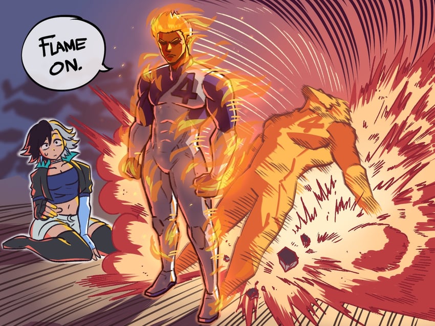 luna snow, johnny storm, and human torch (marvel and 3 more) drawn by tina_fate