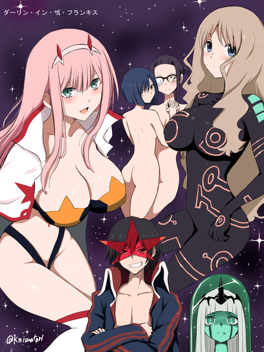 yoko littner, zero two, nia teppelin, simon, hiro, and 7 more (tengen toppa gurren lagann and 1 more) drawn by niwatori_kokezou