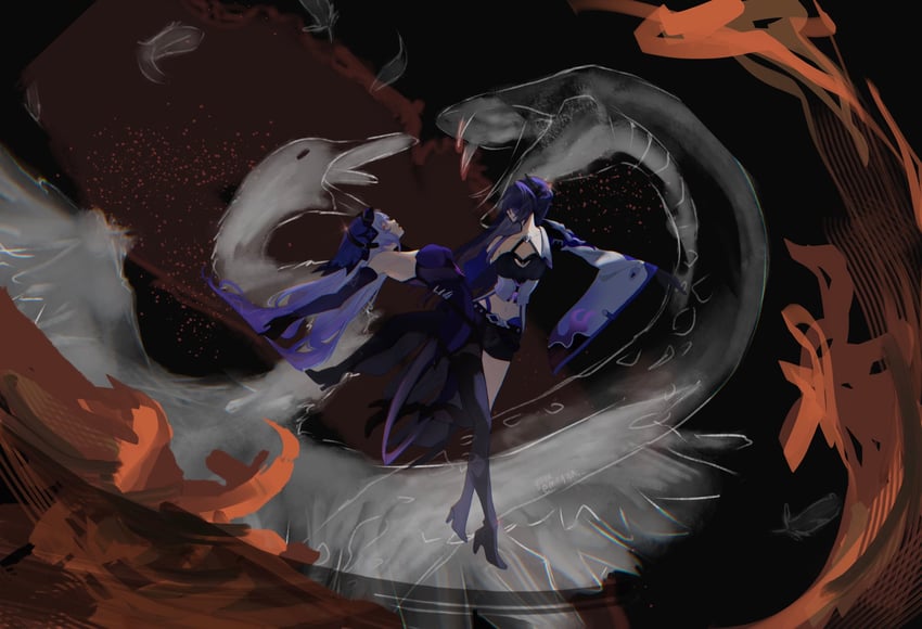 acheron and black swan (honkai and 1 more) drawn by minyuu