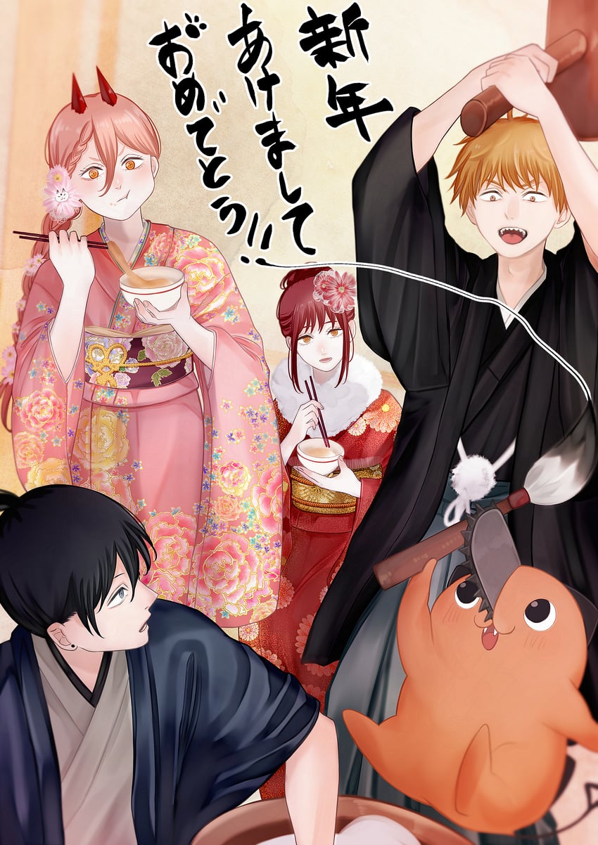 makima, power, denji, hayakawa aki, and pochita (chainsaw man) drawn by kotochi_re