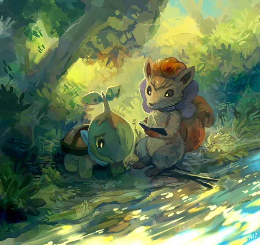 vulpix and turtwig (pokemon and 1 more) drawn by glitchedpuppet