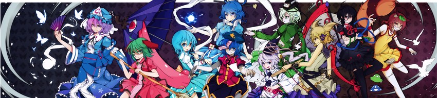 saigyouji yuyuko, tatara kogasa, houjuu nue, toyosatomimi no miko, mononobe no futo, and 5 more (touhou and 1 more) drawn by alxz