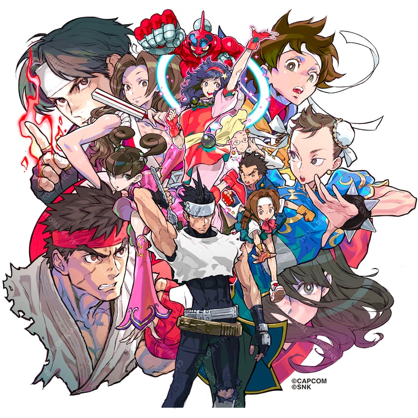 chun-li, shiranui mai, ryu, kasugano sakura, nakoruru, and 8 more (street fighter and 7 more) drawn by nishimura_kinu