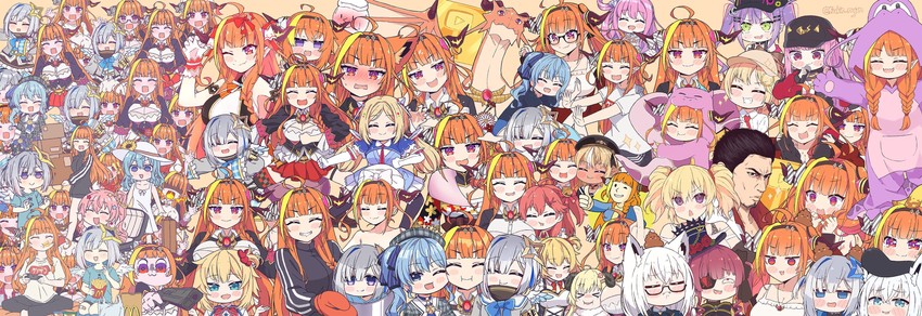 houshou marine, shirakami fubuki, hoshimachi suisei, mori calliope, nekomata okayu, and 15 more (hololive and 4 more) drawn by kukie-nyan