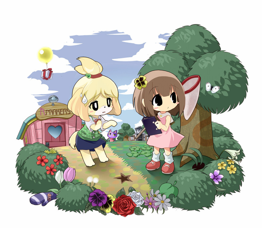 isabelle, villager, and bob (animal crossing) drawn by shipii_(jigglypuff)