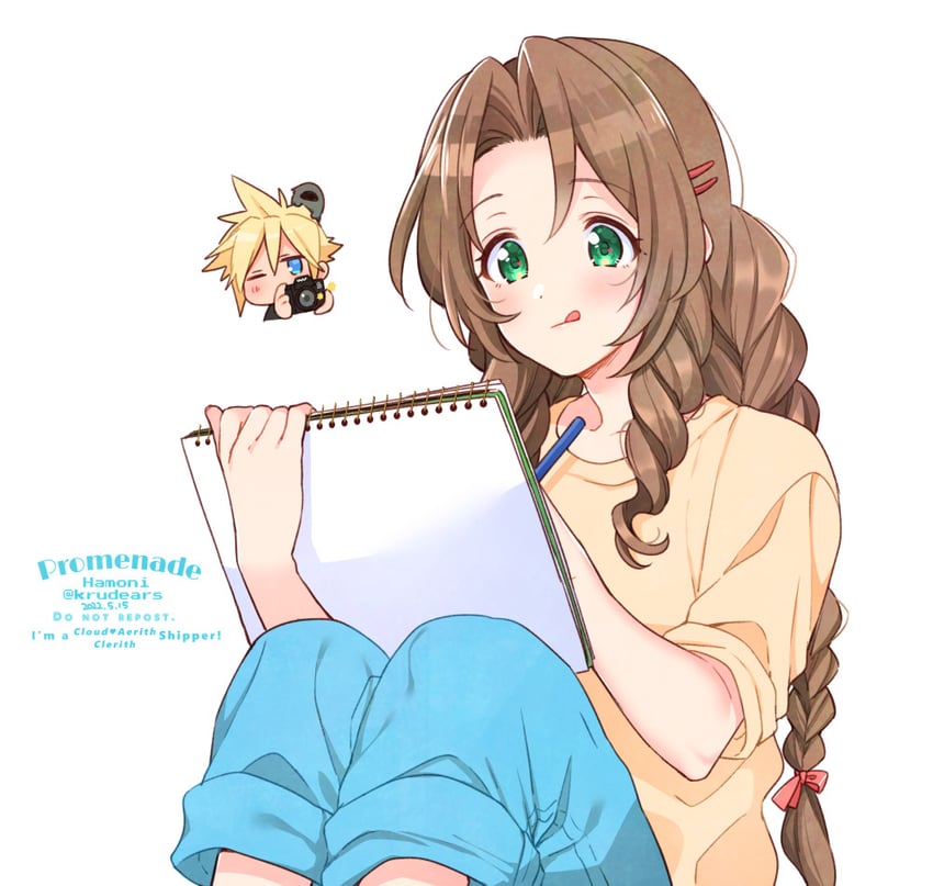 cloud strife and aerith gainsborough (final fantasy and 2 more) drawn by krudears