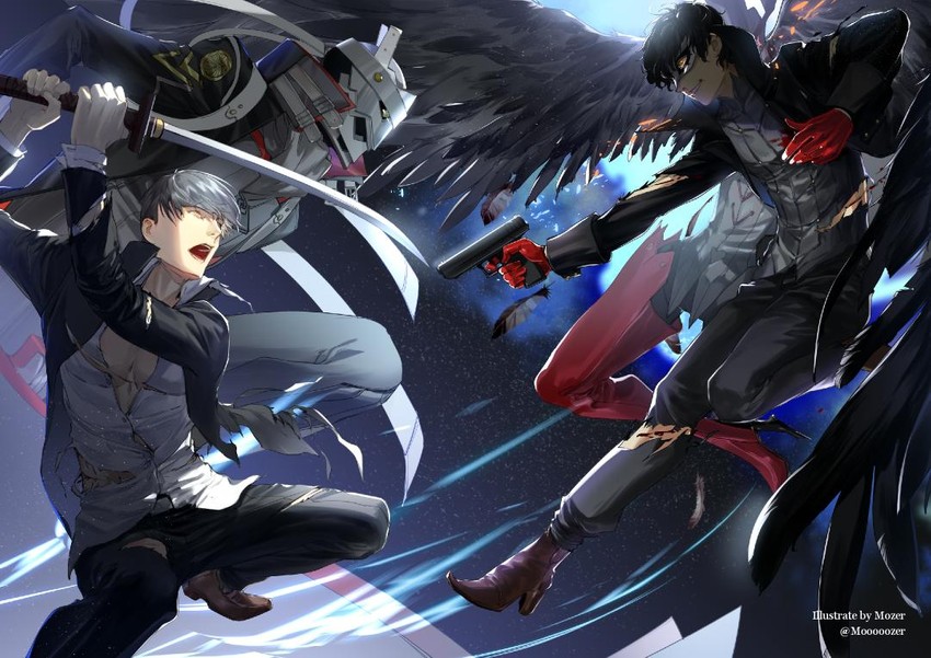 narukami yu, amamiya ren, joker, izanagi, and arsene (persona and 2 more) drawn by mozer_(zerlinda)