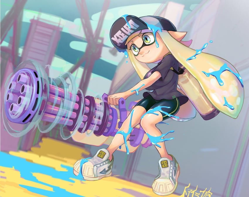 inkling player character and inkling girl (splatoon) drawn by minamidena