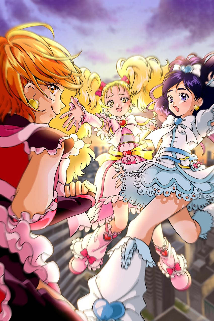 misumi nagisa, yukishiro honoka, cure black, cure white, kujou hikari, and 1 more (precure and 2 more) drawn by aokimurako