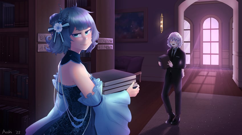 fontaine argalion and aoshi-shi (indie virtual youtuber) drawn by aoshi-shi
