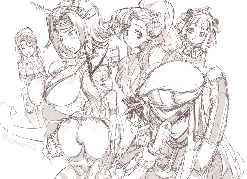 admiral, shimakaze, yukikaze, yamato, rensouhou-chan, and 10 more (kantai collection and 1 more) drawn by creayus