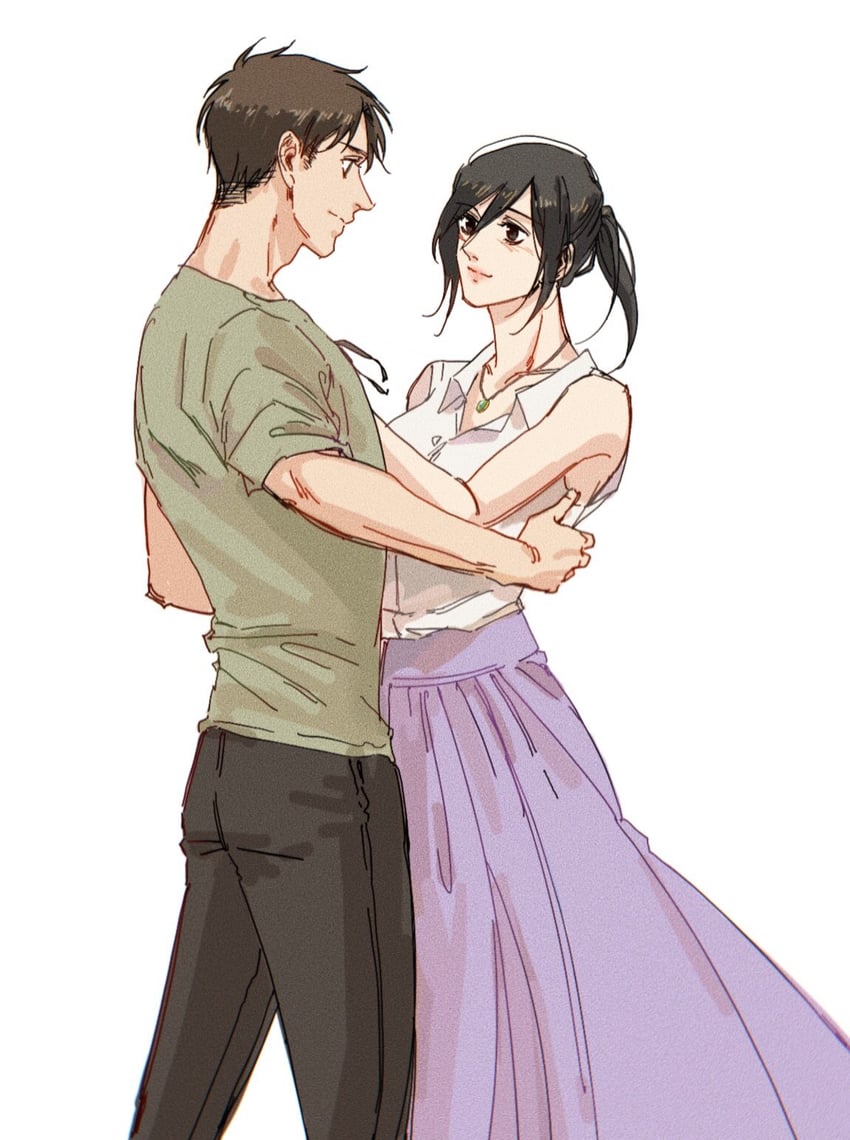 mikasa ackerman and eren yeager (shingeki no kyojin) drawn by mnine5