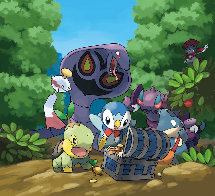 piplup, turtwig, arbok, munchlax, weavile, and 2 more (pokemon and 2 more) drawn by sugimori_ken