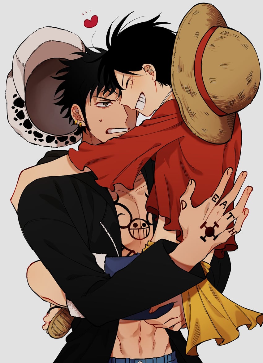 monkey d. luffy and trafalgar law (one piece) drawn by nai0524