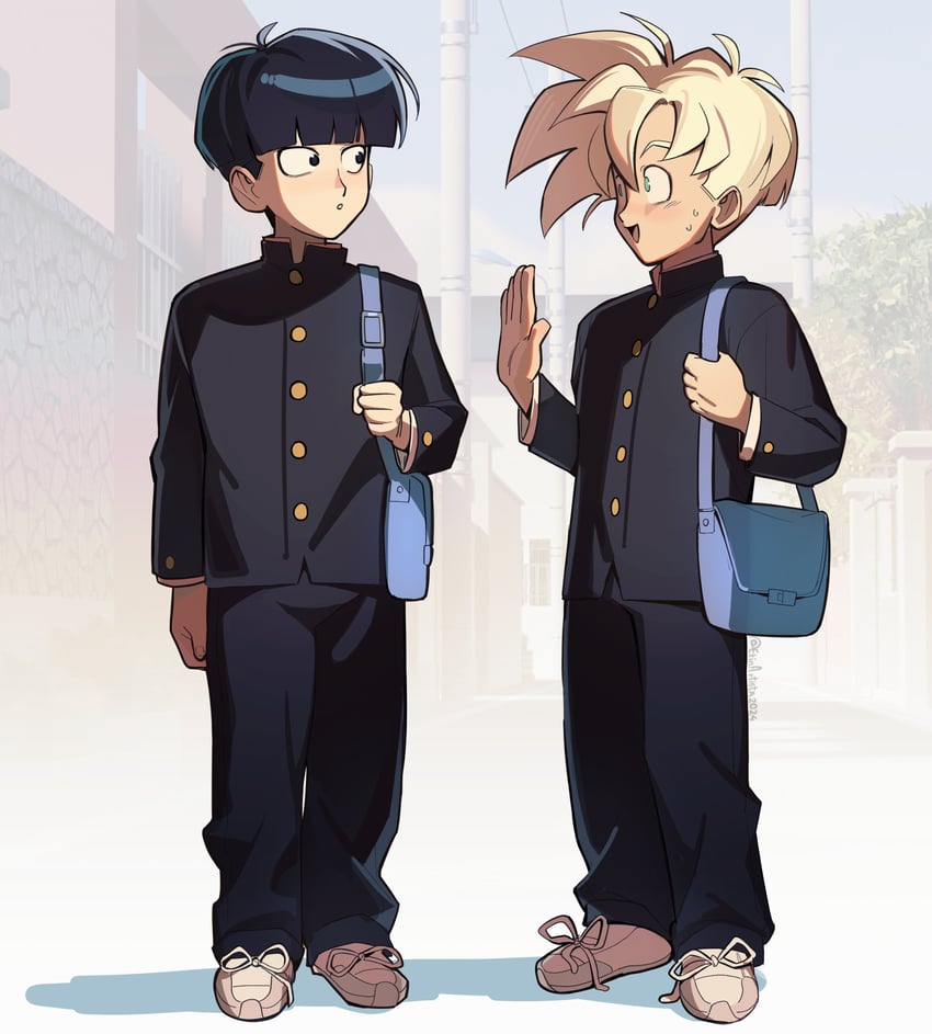 son gohan and kageyama shigeo (dragon ball and 2 more) drawn by erinartista