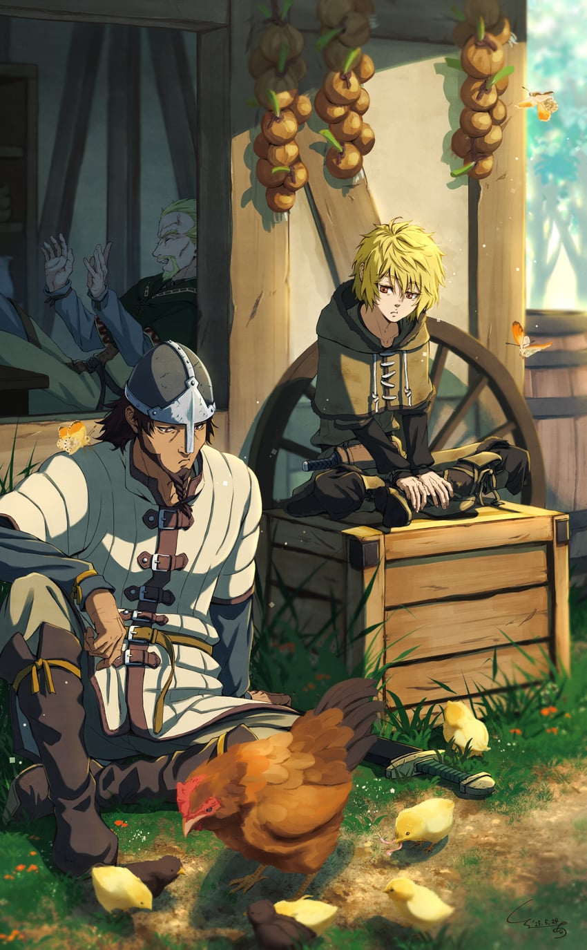 thorfinn, askeladd, and bjorn (vinland saga) drawn by shirube_akashi