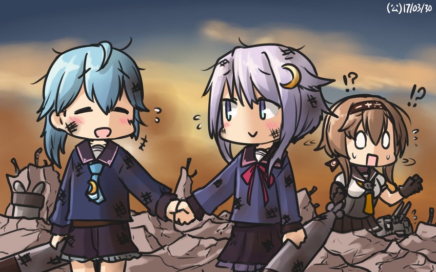 teruzuki, yayoi, chou-10cm-hou-chan, and minazuki (kantai collection) drawn by hamu_koutarou
