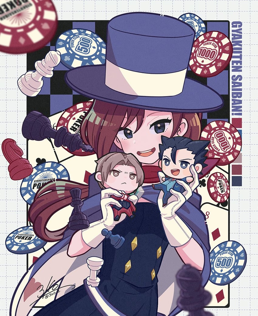 phoenix wright, miles edgeworth, and trucy wright (ace attorney and 1 more) drawn by 3llo_3