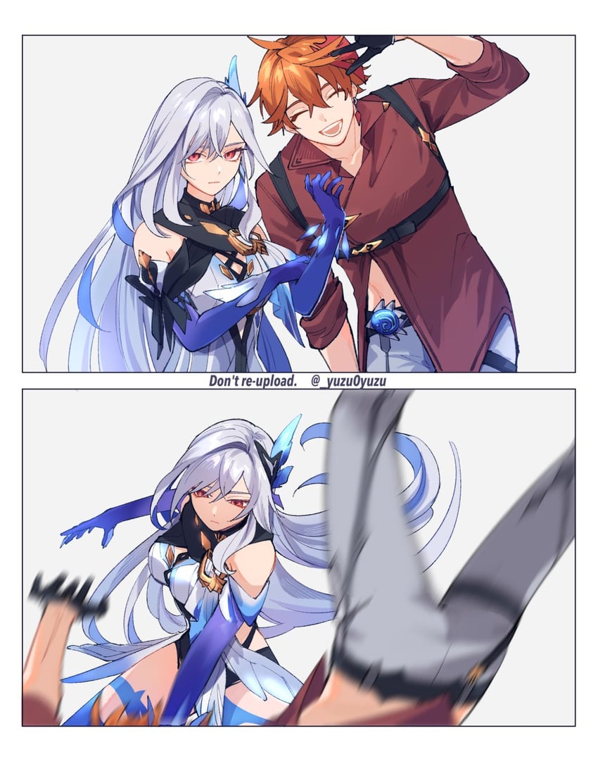 tartaglia and skirk (genshin impact) drawn by sakura_0270