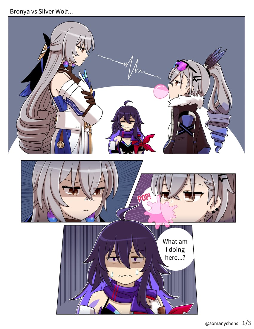 silver wolf, bronya rand, and seele (honkai and 1 more) drawn by chen_(somanychens)