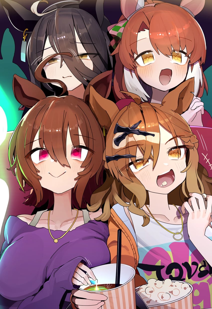 agnes tachyon, manhattan cafe, jungle pocket, and dantsu flame (umamusume) drawn by tamukoro