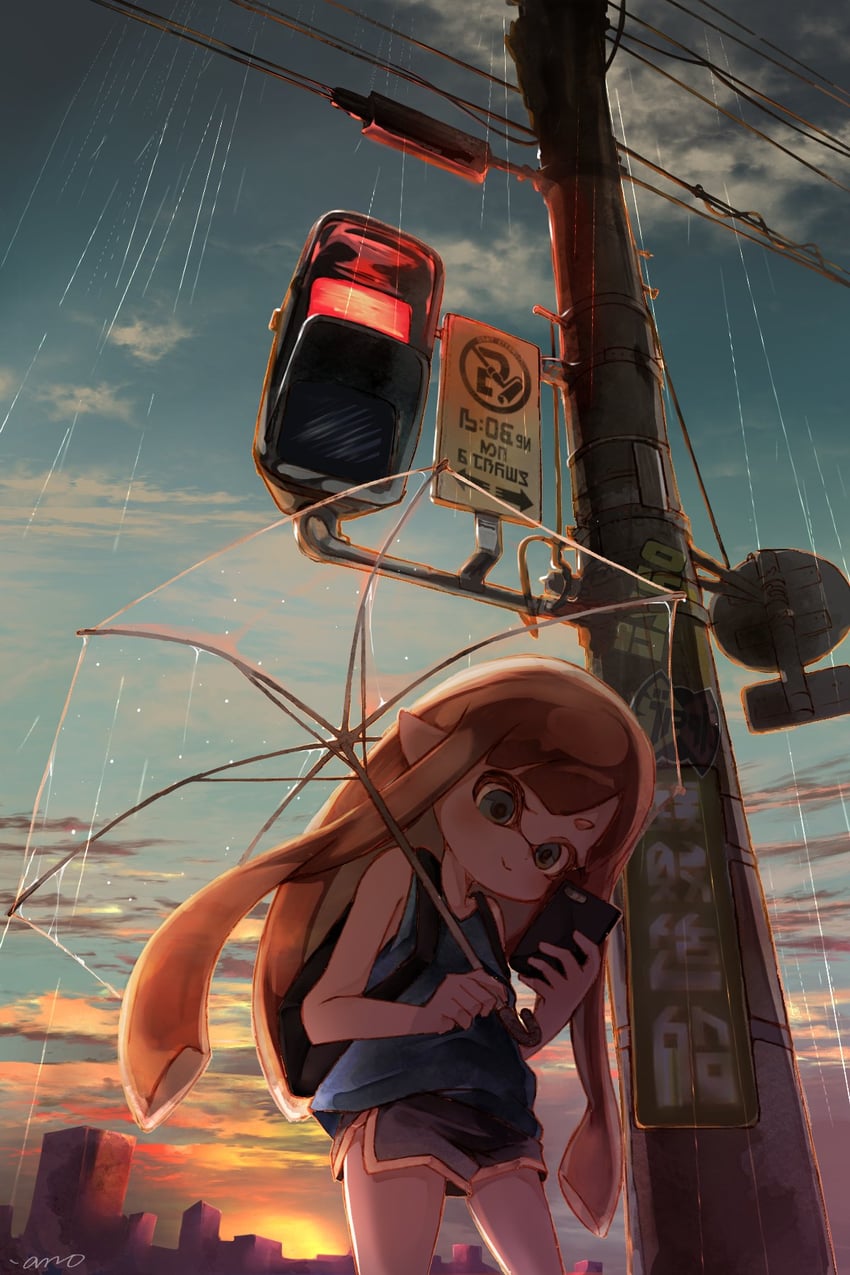 inkling player character and inkling girl (splatoon and 1 more) drawn by anon1um