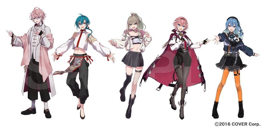 hoshimachi suisei, takane lui, ryuushen, minase, and matsunaga iori (hololive and 3 more) drawn by teito_(0w0kuma)