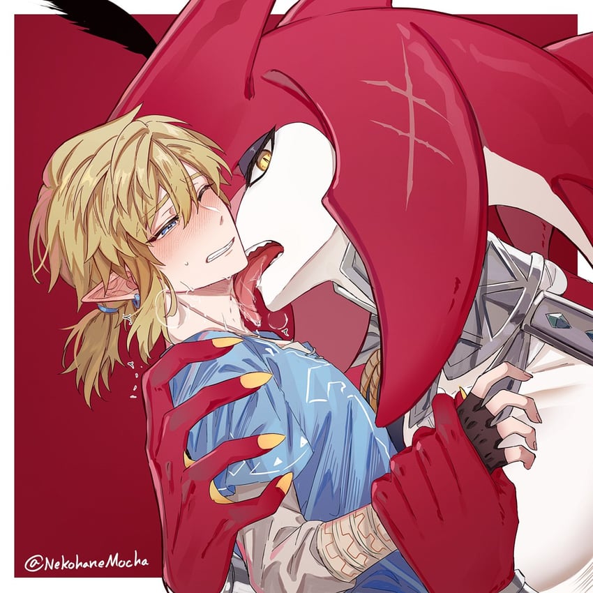link and sidon (the legend of zelda and 1 more) drawn by nekohanemocha