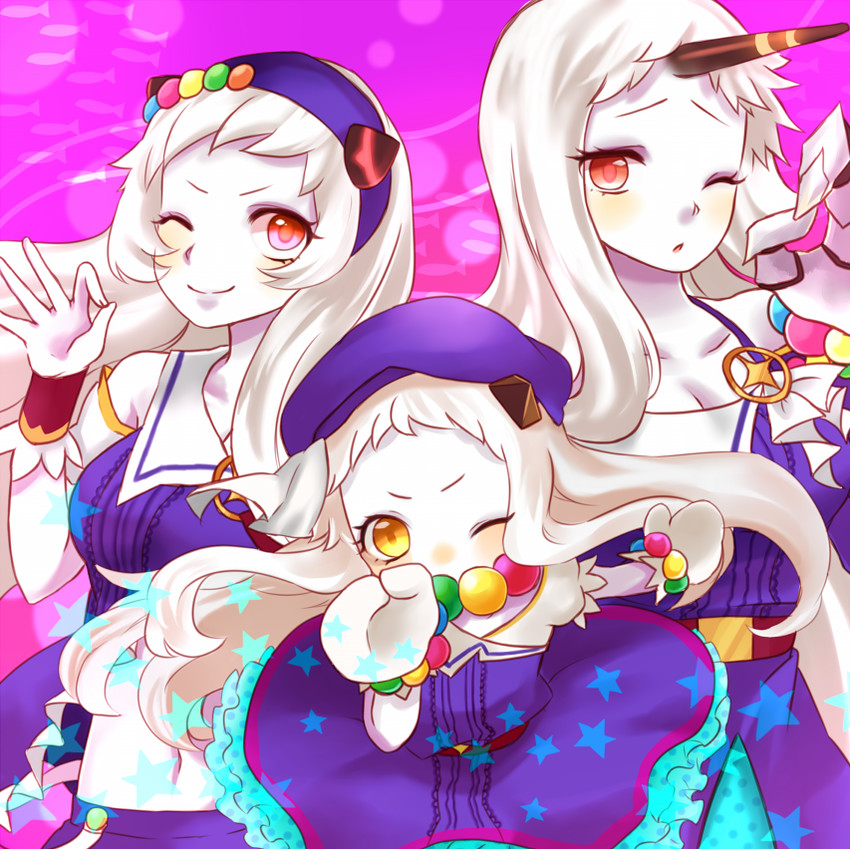 northern ocean princess, seaport princess, and airfield princess (kantai collection and 1 more) drawn by kobone