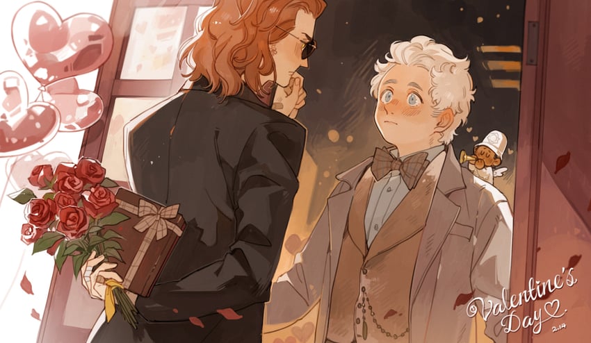 crowley, aziraphale, and muriel (good omens) drawn by luminous_slime