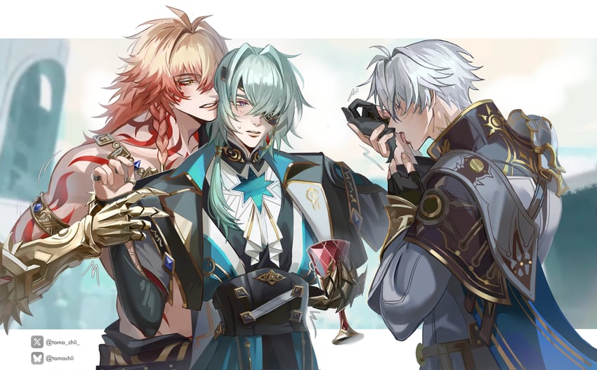 phainon, mydei, and anaxa (honkai and 1 more) drawn by toma_chii