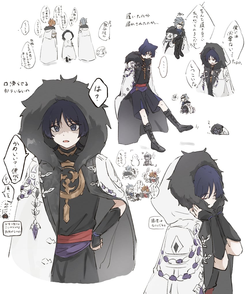 tartaglia, scaramouche, and dottore (genshin impact) drawn by ashr_m03