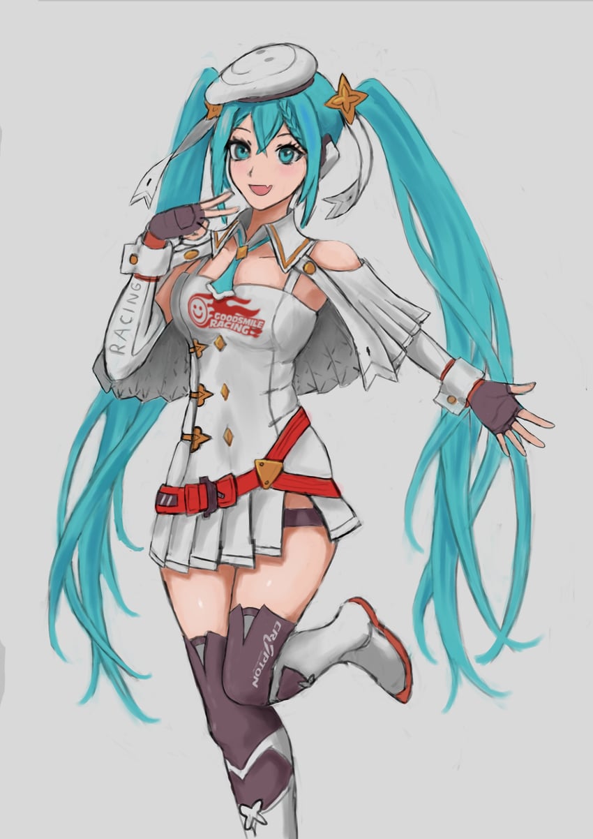 hatsune miku and racing miku (vocaloid and 1 more) drawn by vedtion
