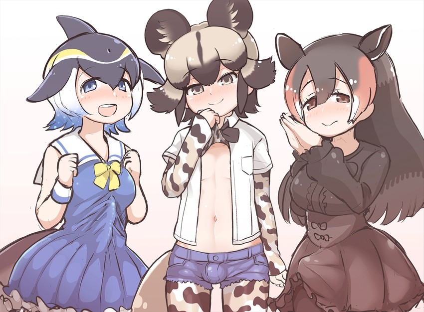 african wild dog, common dolphin, and mountain tapir (kemono friends) drawn by tanaka_kusao
