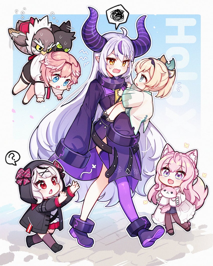sakamata chloe, la+ darknesss, hakui koyori, kazama iroha, takane lui, and 3 more (hololive) drawn by mono_(mono_mon)