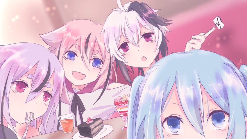 hatsune miku, meika hime, meika mikoto, and flower (vocaloid and 1 more) drawn by kisalaundry