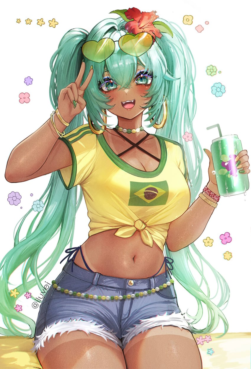 hatsune miku and brazilian miku (vocaloid) drawn by tifa_(iluvei)