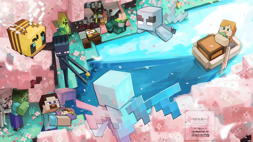 creeper, enderman, steve, alex, zombie, and 8 more (minecraft) drawn by zombie2mi_nu