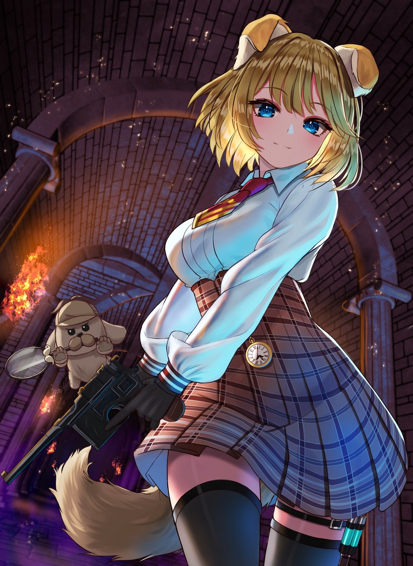watson amelia and bubba (hololive and 1 more) drawn by inari_(ambercrown)