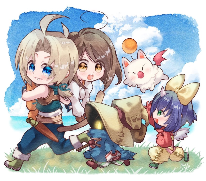 moogle, zidane tribal, garnet til alexandros xvii, black mage, vivi ornitier, and 1 more (final fantasy and 1 more) drawn by arestear0701