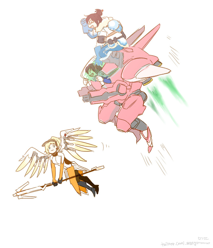 d.va, mercy, and mei (overwatch and 1 more) drawn by mangododo