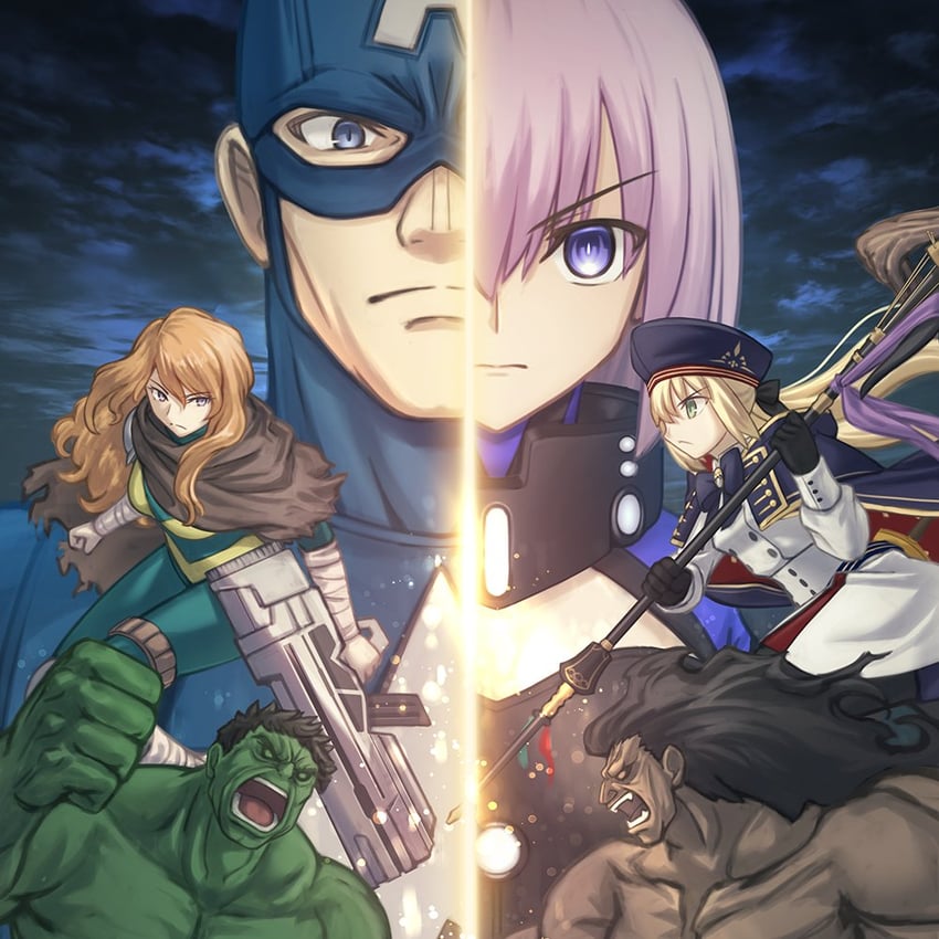 artoria pendragon, mash kyrielight, artoria caster, heracles, steve rogers, and 3 more (fate and 3 more) drawn by shoori_(migiha)