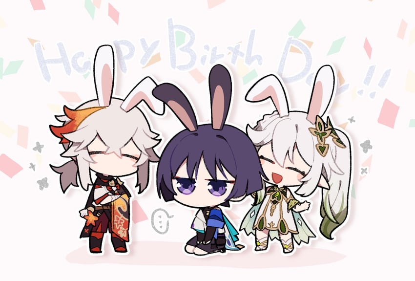 scaramouche, nahida, wanderer, and kaedehara kazuha (genshin impact) drawn by shigetake_(buroira)