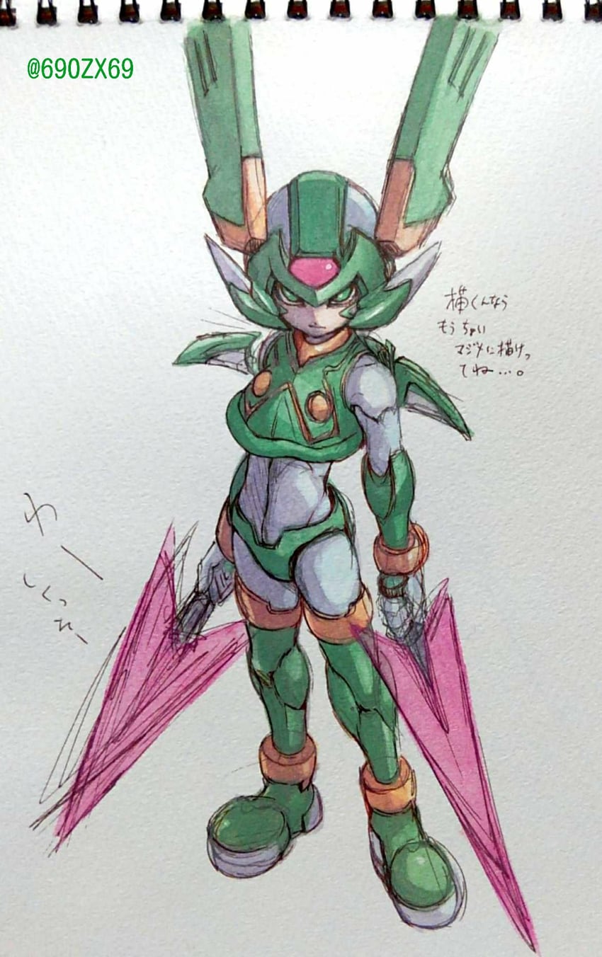 sage harpuia (mega man and 1 more) drawn by takenokonoko