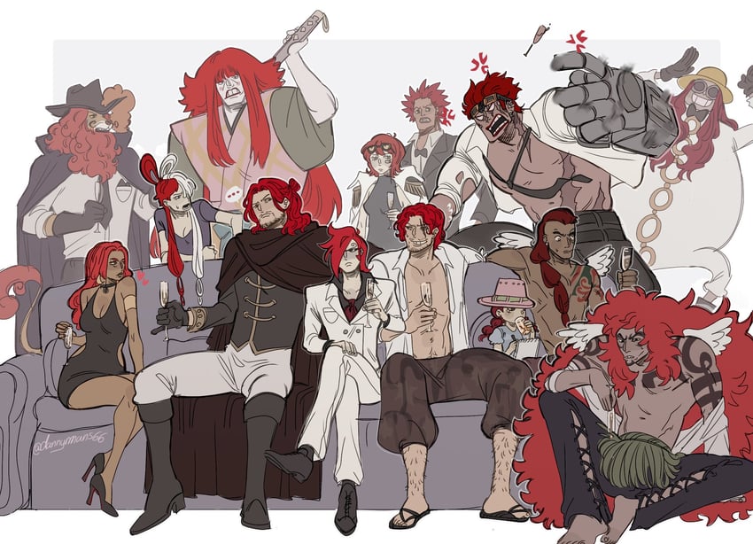 uta, shanks, eustass kid, miss goldenweek, vinsmoke ichiji, and 9 more (one piece and 2 more) drawn by dannymans66