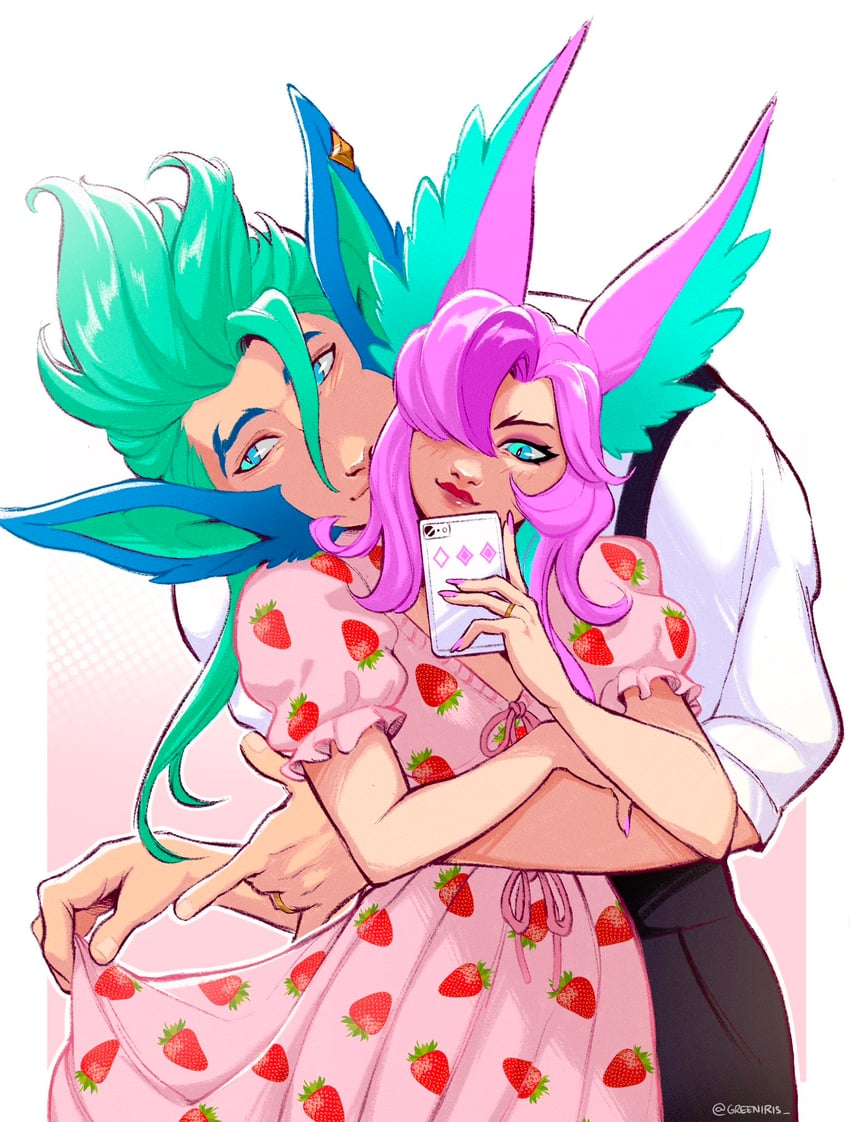xayah, rakan, star guardian xayah, and star guardian rakan (league of legends) drawn by green_(greeniris)